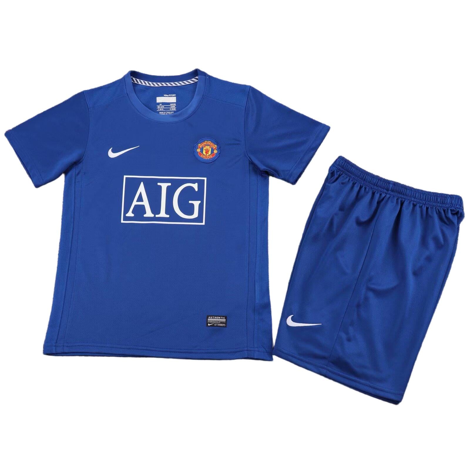 07-08 Manchester United Blue Kids' Football Jersey - Quick-Drying Sports Shirt, Youth Version