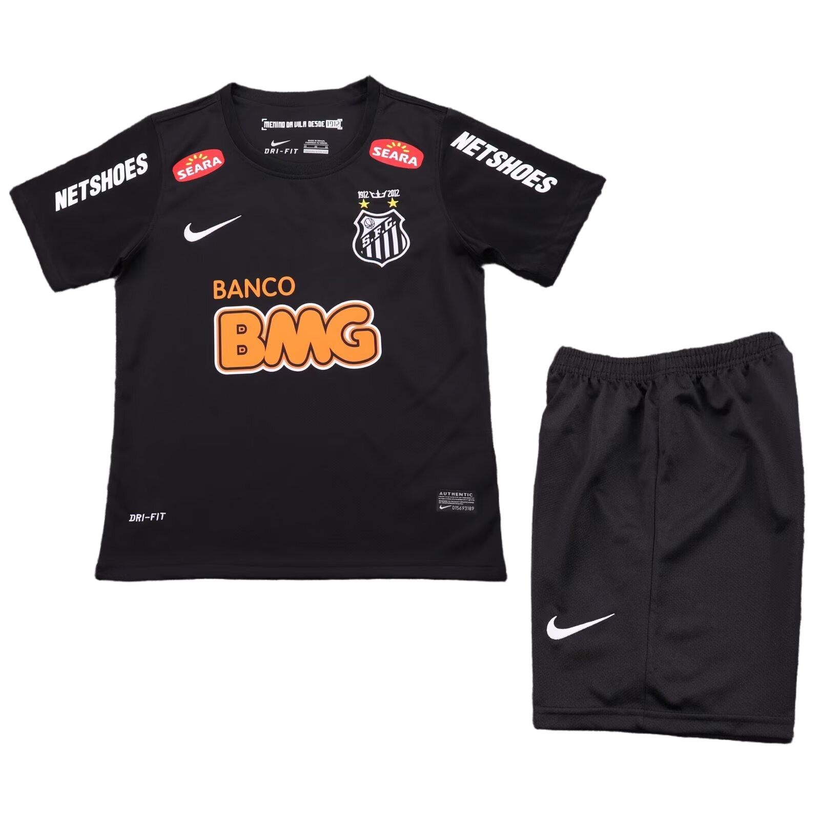 12-13Santos FC Kids' Black Football Kit  Dri-FIT Jersey & Shorts Set